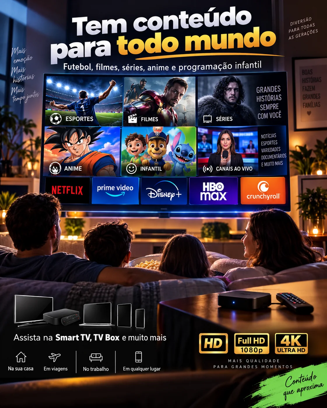 Filmes, séries, animes, infantil e canais ao vivo para toda a família